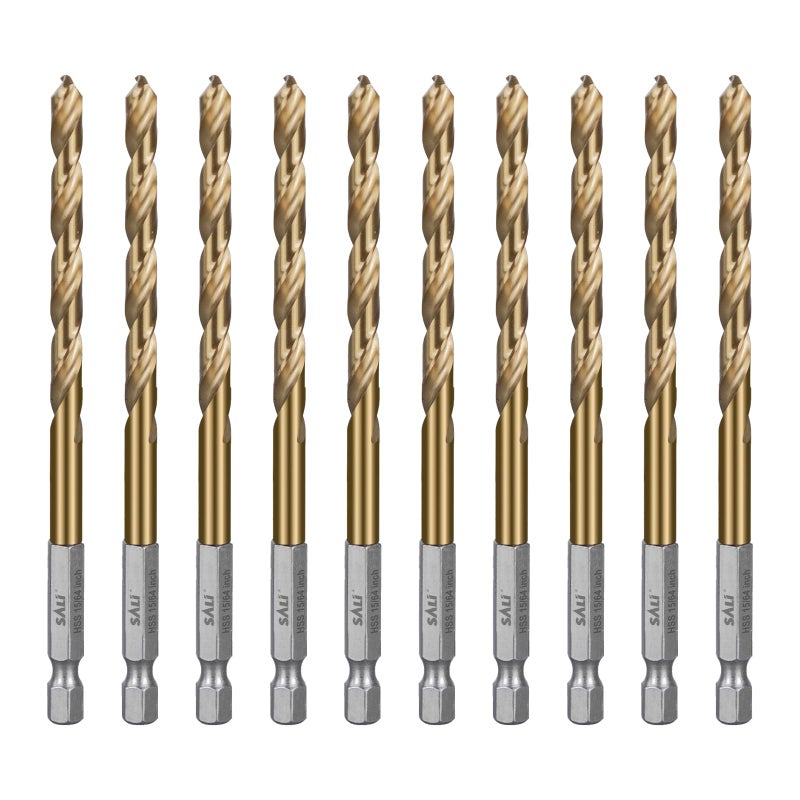 SALI Cobalt Drill Bit Set,10 Pack 15/64 Inch High Speed Steel Hex Shank Jobber Drill Bits, for Hardwood, Aluminum,Metal,Copper,Alloyed Steel - Image 1